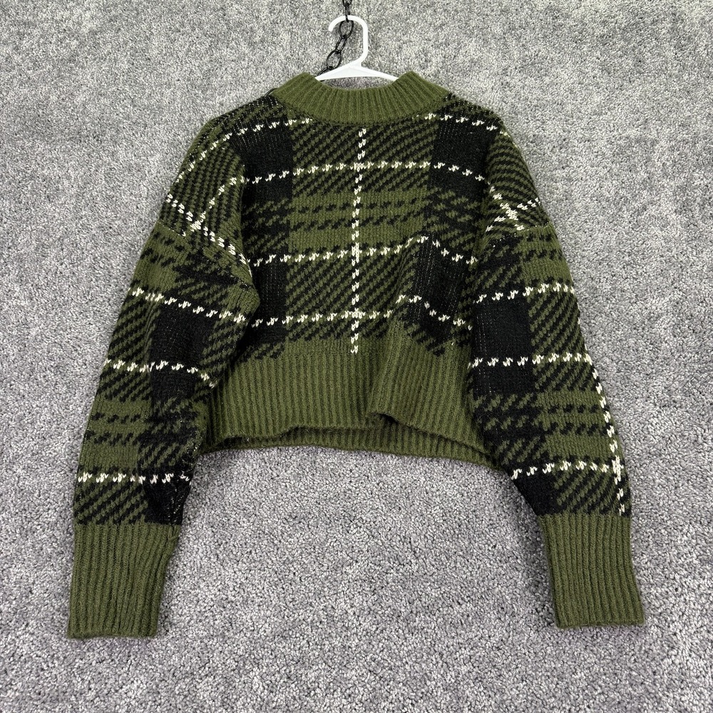 Arizona Jean Co Sweater Womens M/L Green Plaid Mock Neck Knit Pullover Casual